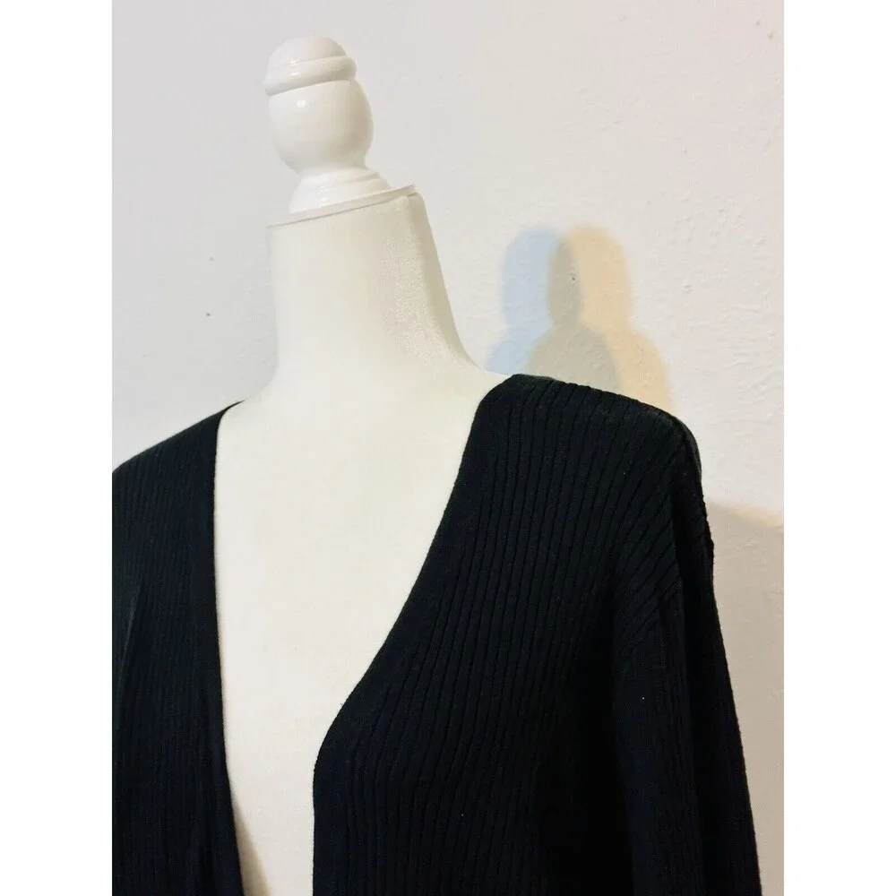 Torrid Women Size 4 Black Ribbed Tie Front Long Sleeve Cardigan Everyday Staple